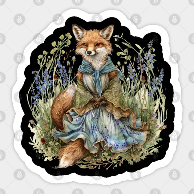 Fox wearing Dress , Lavender Sticker by Mary_Momerwids